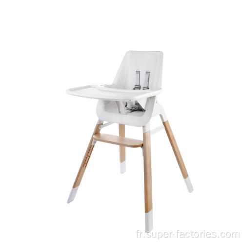 Chaise haute en plastique avec pieds en bois pour bébé